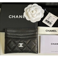 Best Price Chanel Grained Calfskin Card Holder Wallet AP4472 Black Silver 2025