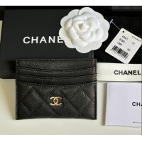 Best Price Chanel Grained Calfskin Card Holder Wallet AP4472 Black/Gold 2025