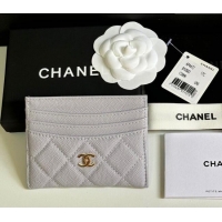 Grade Quality Chanel Grained Calfskin Card Holder Wallet AP4472 Light Grey 2025
