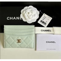 Famous Brand Chanel Grained Calfskin Card Holder Wallet AP4472 Pale Green 2025