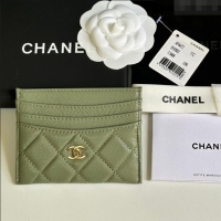 Top Design Chanel Grained Calfskin Card Holder Wallet AP4472 Light Green 2025