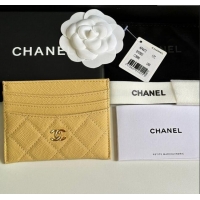 Luxury Cheap Chanel Grained Calfskin Card Holder Wallet AP4472 Yellow 2025
