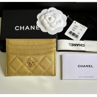 Luxury Cheap Chanel Grained Calfskin Card Holder Wallet AP4472 Gold 2025