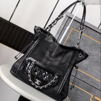 Famous Brand Chanel Medium Mesh & Patent Calfskin Shopping Bag CH052603 Black 2025