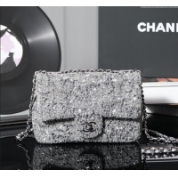 Well Crafted Chanel Tweed & Sequins Mini Flap Bag CH052604 Grey 2025