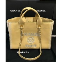 Well Crafted Chanel Deauville Calfskin & Woven Straw-Like Large Shopping Bag 0526 Yellow 2025
