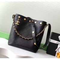 Best Price Chanel Large Bucket Bag in Shiny Lambskin AS5406 Black/Gold 2025