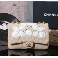 Top Design Chanel Vintage Embroidered Linen Flap Bag CH052679 Beige 2025