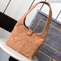 Luxury Cheap Chanel Vintage Quilted Suede Hobo Bag CH052681 Brown 2025