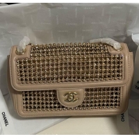 Best Price Chanel Strass & Lambskin Medium Flap Bag CH052685 Beige 2025