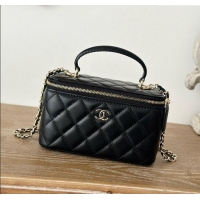 Luxury Cheap Chanel Lambskin Vanity Case Bag with Top Handle 66021 Black 2025