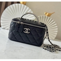 Famous Brand Chanel Grained Calfskin Vanity Case Bag with Top Handle 66021 Black 2025