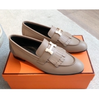 Good Quality Hermes Royal Loafers in Calfskin Leather with Fringe Elephant Grey 0419118