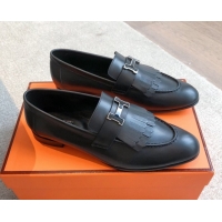 Best Product Hermes Royal Loafers in Calfskin Leather with Fringe Black 0419123