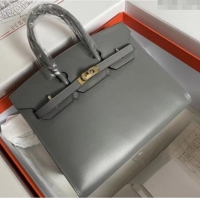 Famous Brand Hermes Birkin Sellier 25cm Bag in Original Box Leather H025 Grey 2025 (Full Handmade)