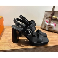 Best Price Hermes Keen Heel Sandals 9cm in Calfskin Leather with Glenan Buckle Black 0421012