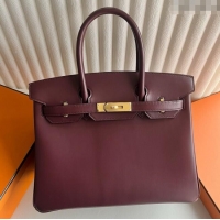 Top Quality Hermes Birkin 25cm Bag in Original Box Leather CK57 Bordeaux Wine Red/Gold 2025 (Full Handmade)