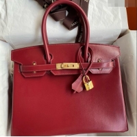 Shop Best Hermes Birkin 30cm Bag in Original Box Leather CK55 Hermes Red/Gold 2025 (Full Handmade)
