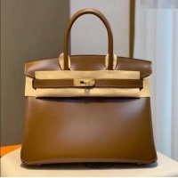 Best Grade Hermes Birkin 25cm Bag in Original Box Leather H25 Chestnut/Gold 2025 (Half Handmade)