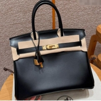 Buy Discount Hermes Birkin 25cm Bag in Original Box Leather H25 Black/Gold 2025 (Half Handmade)