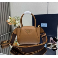 New Fashion Prada Leather mini handbag 1BA362 Caramel Brown 2025