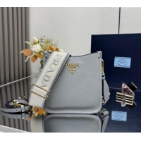 Inexpensive Prada Leather mini shoulder bag 1BH191 Light Grey 2025