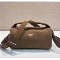 Luxury Discount Prada Suede shoulder bag 2VH188 Brown 2025
