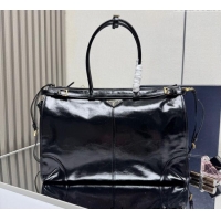 Best Quality Prada Bonnie extra large shiny leather handbag 1BA439 Black 2025