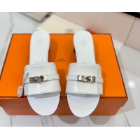 Hot Style Hermes Gigi Heel Slides Sandal 4.5cm in Smooth Calfskin with Kelly Buckle White 0421036