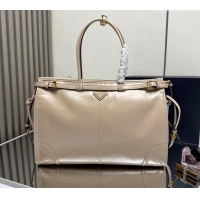 Discount Prada Bonnie extra large leather handbag 1BA439 Light Beige 2025
