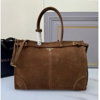 Most Popular Prada Bonnie Large suede handbag 1BA439 Cocoa Brown 2024