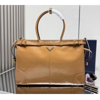 Luxury Discount Prada Bonnie extra large leather handbag 1BA439 Light Brown 2025