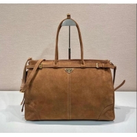 New Cheap Prada Bonnie extra large suede handbag 1BA439 Brown 2025