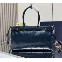 Promotional Prada Bonnie large leather handbag 1BA433 Dark Blue 2025