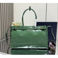 Big Discount Prada Bonnie large leather handbag 1BA433 Light Green 2025