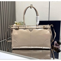 Low Cost Prada Bonnie large leather handbag 1BA433 Light Beige 2025