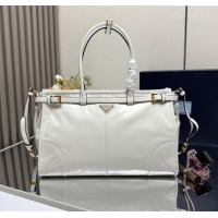 Buy Discount Prada Bonnie large leather handbag 1BA433 White 2025