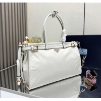 Buy Discount Prada Bonnie large leather handbag 1BA433 White 2025
