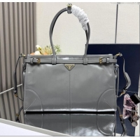 Top Grade Prada Bonnie large leather handbag 1BA433 Granite Grey 2025