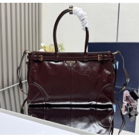 New Design Prada Bonnie large leather handbag 1BA433 Dark Brown 2025