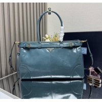 Famous Brand Prada Bonnie large leather handbag 1BA433 Blue 2025