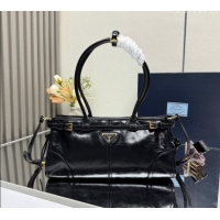 Low Cost Prada Bonnie medium leather handbag 1BA426 Black/Gold 2025