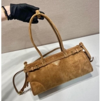 Promotional Prada Bonnie Medium Suede handbag 1BA426 Dark Beige 2025