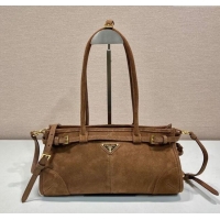 Top Grade Prada Bonnie Medium Suede handbag 1BA426 Cocoa Brown 2025