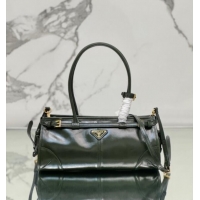 Big Discount Prada Bonnie Medium shiny leather handbag 1BA426 Dark Green 2024