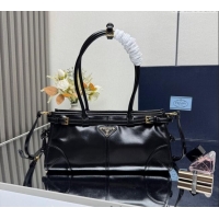 Best Price Prada Bonnie medium handbag in Crinkled Leather 1BA426 Black 2025