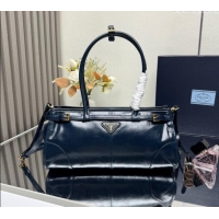 Luxury Cheap Prada Bonnie medium leather handbag 1BA426 Dark Blue 2025