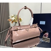 Famous Brand Prada Bonnie medium leather handbag 1BA426 Light Pink 2025