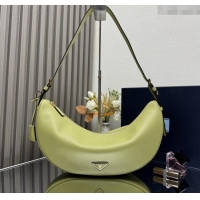 Top Grade Prada Demi-lune large leather shoulder bag 1BC255 Pistachio Green 2025