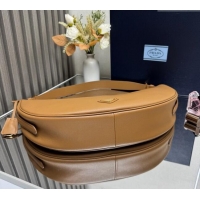 Well Crafted Prada Demi-lune large leather shoulder bag 1BC255 Brown 2025